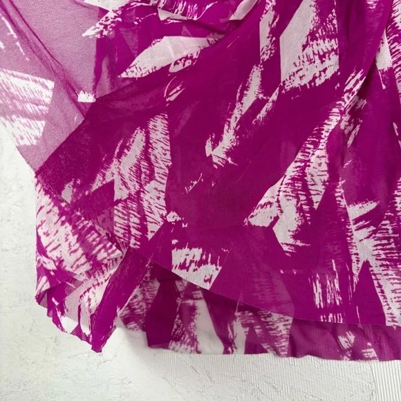 Alfani Sleeveless Artsy Pink Fuchsia Patterned Top Asymmetrical Hem Mesh Layers - Picture 4 of 7